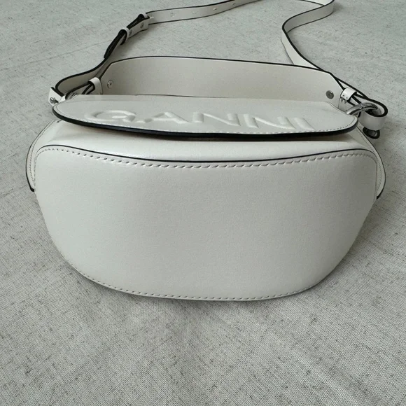 Ganni Banner Saddle Leather Off-White Crossbody Bag | One Size - Picture 12 of 17